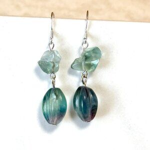 2/$20, Natural Teal Fluorite Earrings, Sterling Silver Hook + Genuine Gemstone